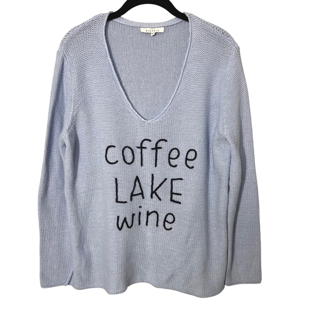 Reverse Knit Coffee Lake Wine Lightweight Sweater Blue Summer Oversized XS/S - Picture 2 of 13